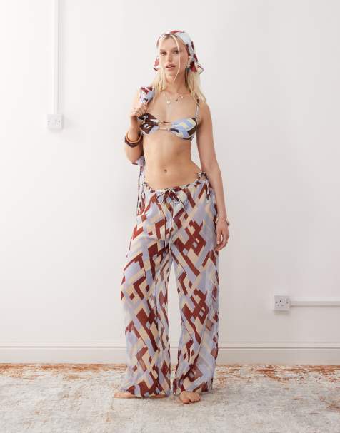 Reclaimed Vintage - Pantalon transparent à enfiler de plage avec imprimé géométrique - view 1