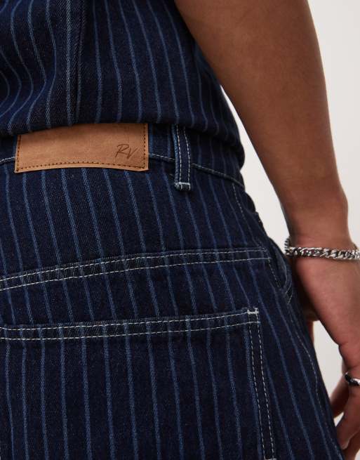Reclaimed Vintage - Pantaloncini di jeans blu gessati in coordinato, 3 di 5