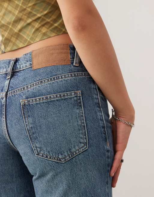 Reclaimed Vintage - Pantaloncini di jeans dad fit svasati lavaggio blu, 5 di 5