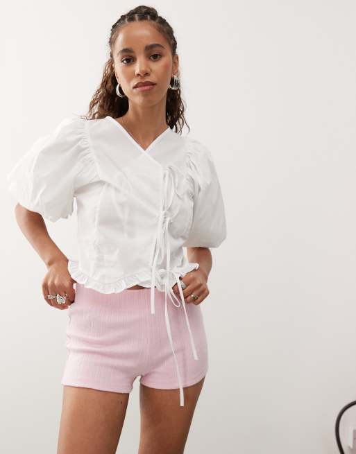 Reclaimed Vintage - Pantaloncini micro in jersey rosa chiaro in coordinato 