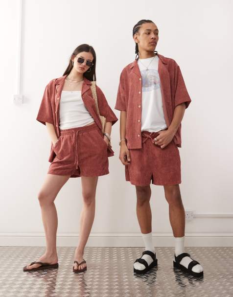 Reclaimed Vintage - Pantaloncini unisex in velluto a coste rosa - view 1