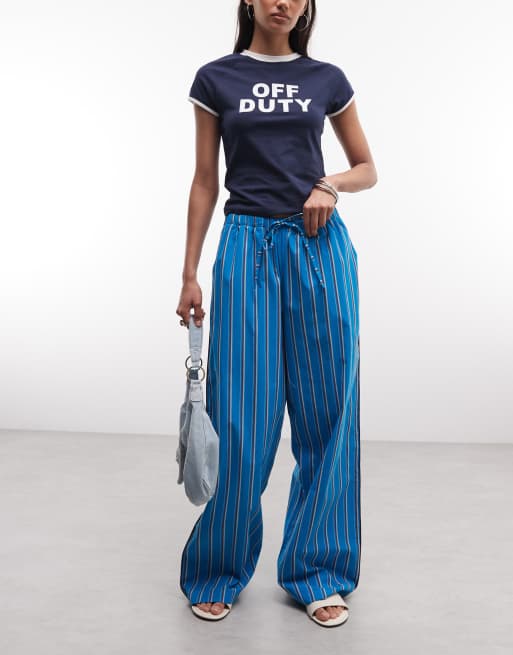 Reclaimed Vintage - Pantalones azules a rayas estilo pijama (parte de un conjunto)