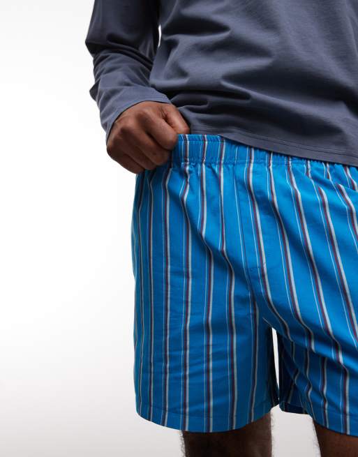 Reclaimed Vintage - Pantalones cortos azules a rayas estilo pijama, 4 de 5