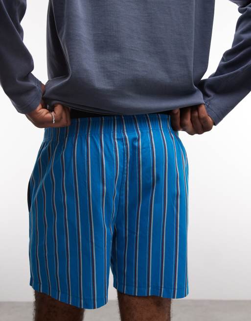 Reclaimed Vintage - Pantalones cortos azules a rayas estilo pijama, 5 de 5