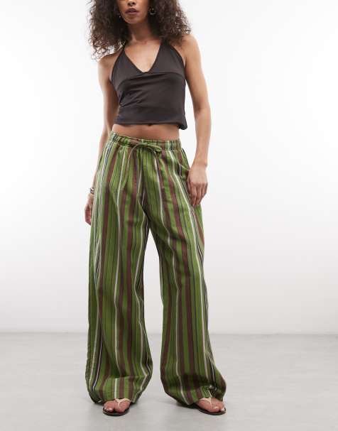 Reclaimed Vintage - Pantalones de pijama verdes a rayas de mezcla de lino - view 1