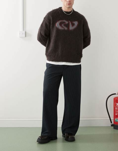Reclaimed Vintage - Pantaloni a fondo ampio blu navy con motivo gessato - view 1