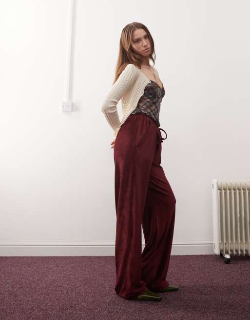 Reclaimed Vintage - Pantaloni bordeaux a coste a fondo ampio, 3 di 5