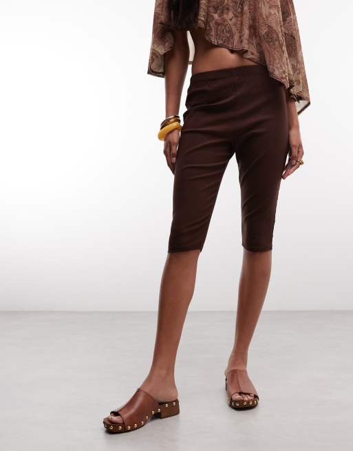 Reclaimed Vintage - Pantaloni capri in bengalina marrone, 2 di 5