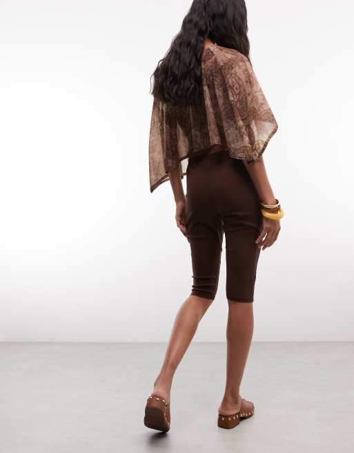 Reclaimed Vintage - Pantaloni capri in bengalina marrone, 4 di 5