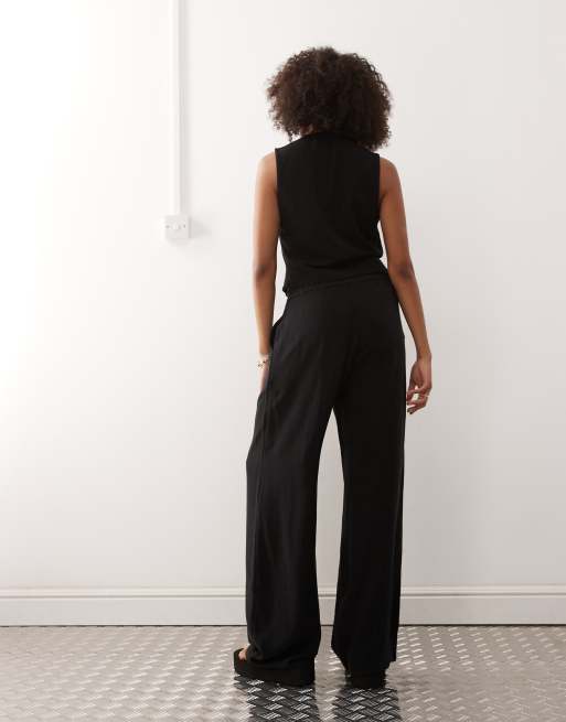 Reclaimed Vintage - Pantaloni comodi in misto lino neri con fondo ampio, 4 di 5