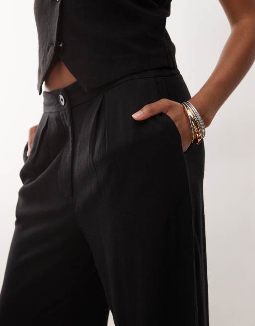 Reclaimed Vintage - Pantaloni comodi in misto lino neri con fondo ampio, 5 di 5