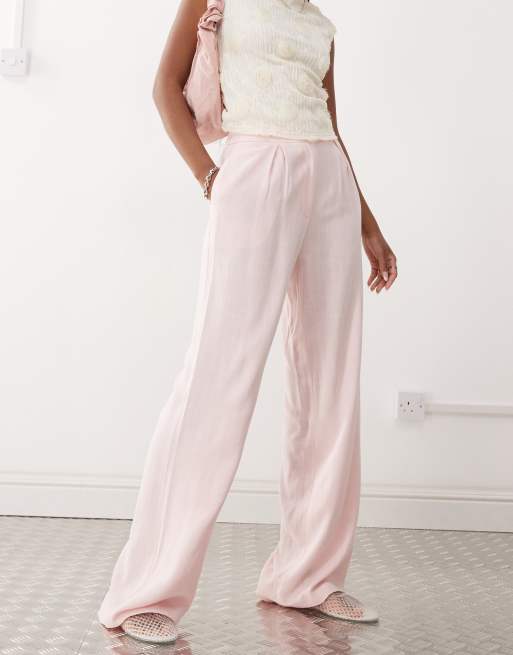 Reclaimed Vintage - Pantaloni comodi in misto lino rosa con fondo ampio, 4 di 5