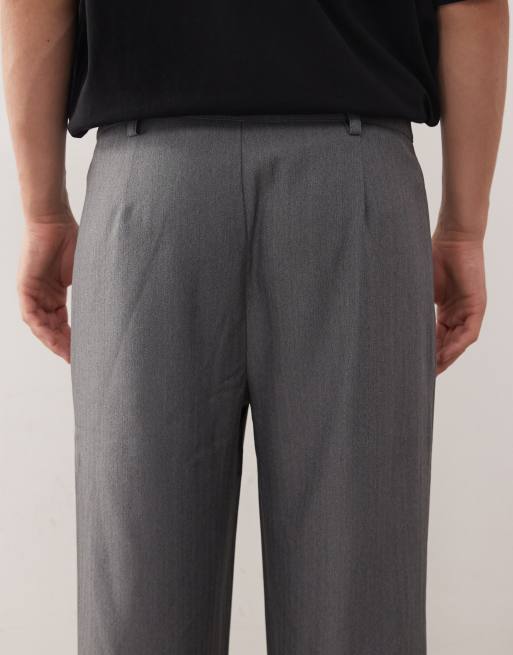 Reclaimed Vintage - Pantaloni da abito ampi a pieghe grigi in coordinato, 4 di 5