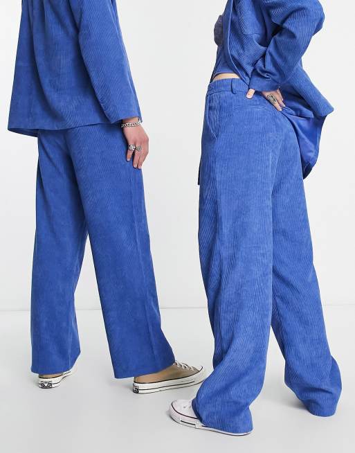 Reclaimed Vintage - Pantaloni dritti unisex in velluto a coste blu
