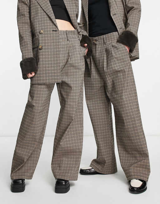 Reclaimed Vintage - Pantaloni unisex a fondo ampio a quadri in coordinato