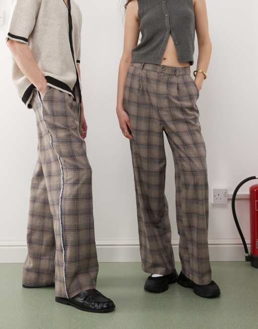 Reclaimed Vintage - Pantaloni unisex a fondo ampio marrone a quadri, 2 di 5