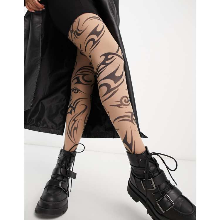 Collant Gothic à Motifs Crânes Tatouage - Marque Flirt, Taille Unique - Neuf Avec étiquettes