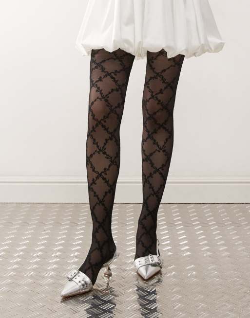 Reclaimed Vintage - Panty van kant met bloemenprint in zwart