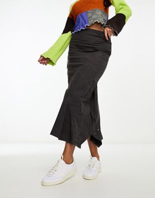 Reclaimed Vintage parachute cargo maxi skirt in charcoal