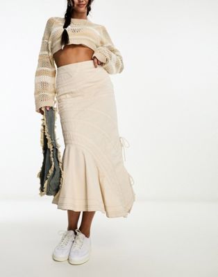 Reclaimed Vintage parachute cargo maxi skirt in stone