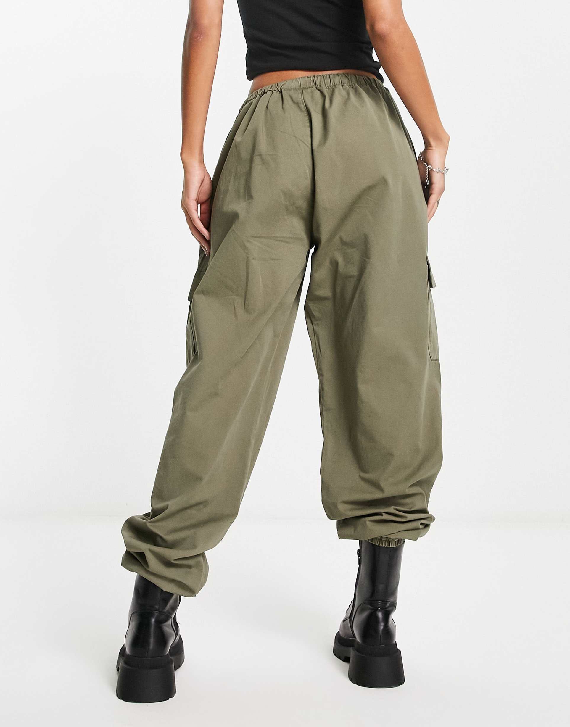 Reclaimed Vintage parachute cargo trousers in khaki