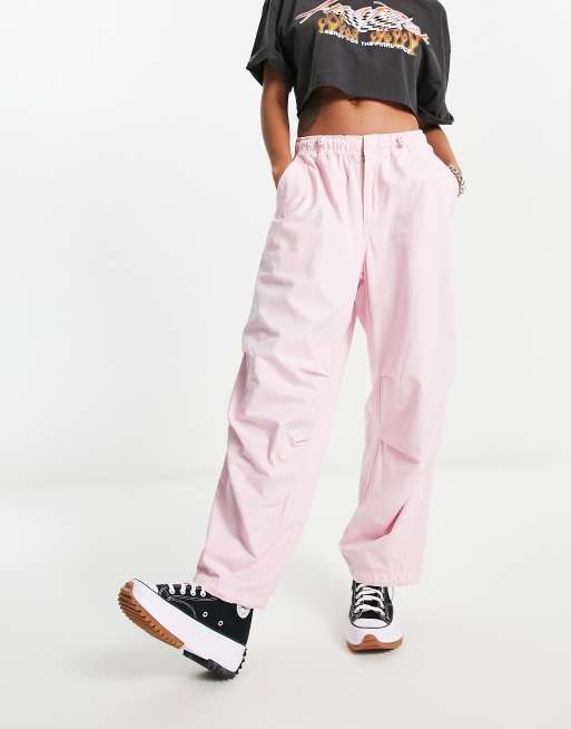 Pink Cargo Parachute Pants Relaxed