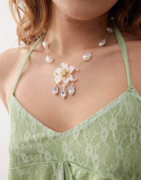 Reclaimed Vintage - Parelketting met bloem - view 1