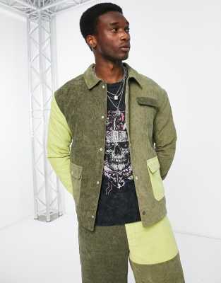 Reclaimed Vintage patchwork jacket in green cord