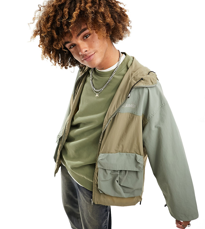 patchwork pocket tech bomber jacket with hood-Green