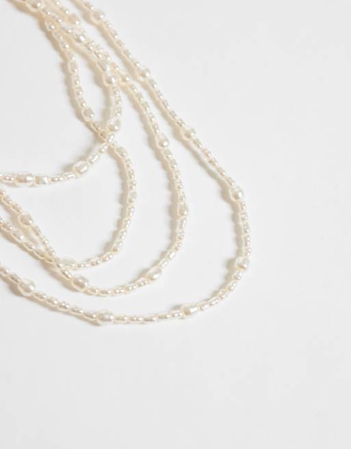 Reclaimed Vintage pearl multi row necklace, 2 of 3