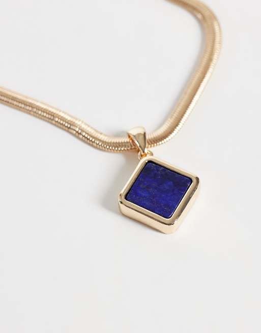 Reclaimed Vintage pendentif doré avec pierre lapis bleue, 4 de 4