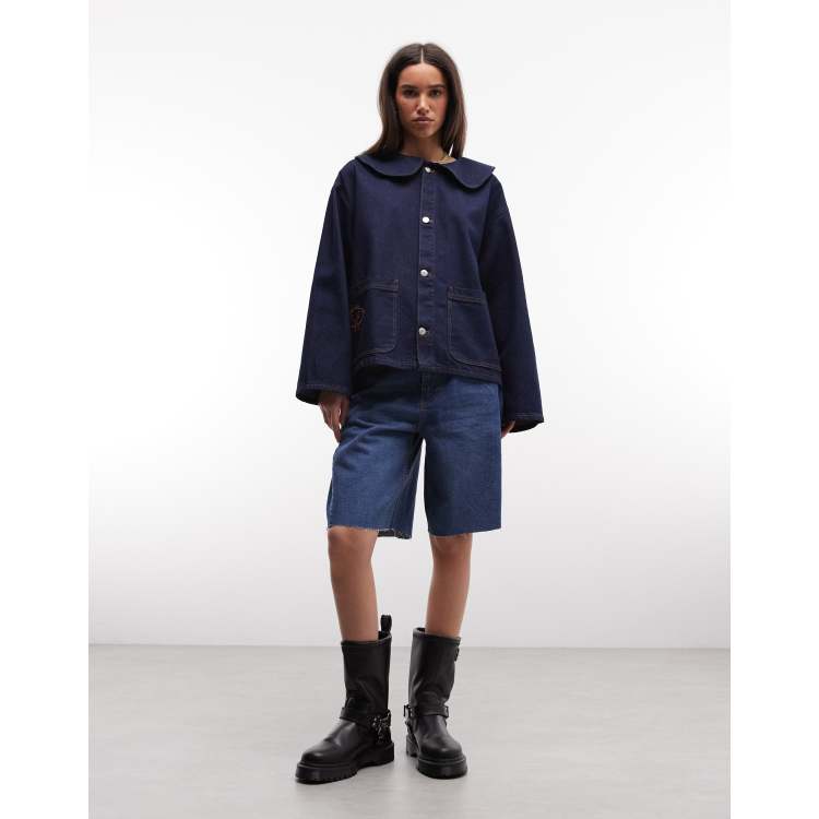 Reclaimed Vintage peter pan collar denim shirt in indigo | ASOS