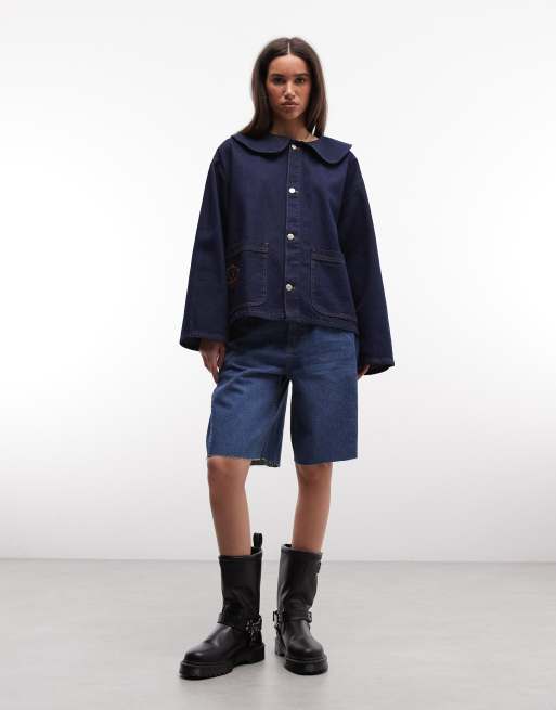 Reclaimed Vintage peter pan collar denim shirt in indigo 