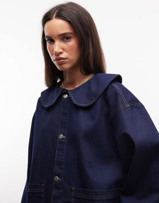 Reclaimed Vintage peter pan collar denim shirt in indigo | ASOS