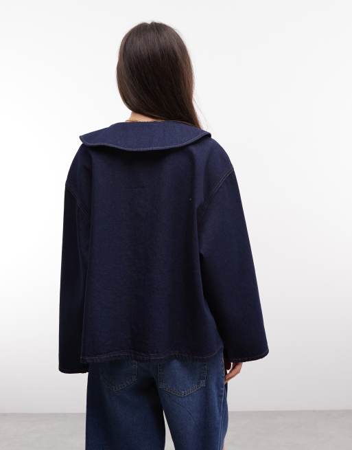Reclaimed Vintage peter pan collar denim shirt in indigo , 4 of 4