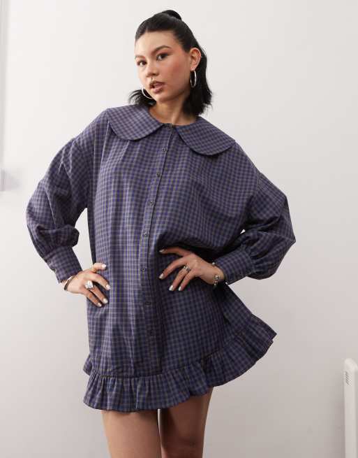 Reclaimed Vintage peter pan collar mini smock dress in check, 3 of 4