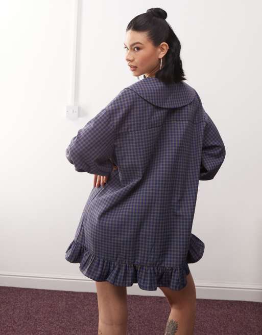 Reclaimed Vintage peter pan collar mini smock dress in check, 4 of 4