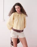 [Reclaimed Vintage] Reclaimed Vintage Peter Pan collar shirt in butter yellow deckchair stripes-Multi M multi