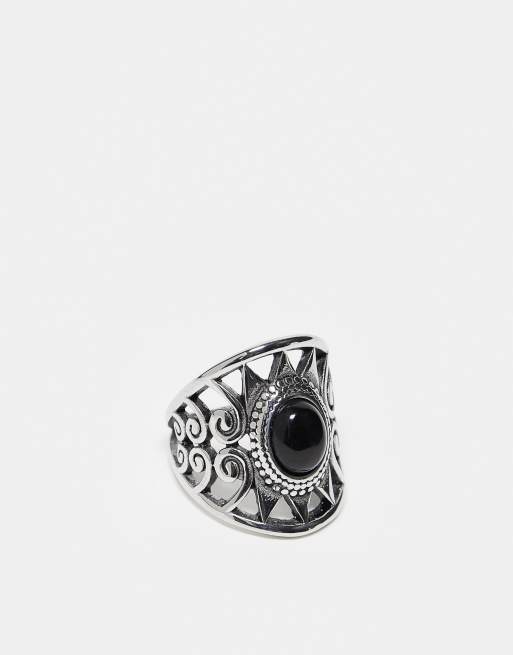 Reclaimed Vintage – Pierścionek unisex ze stali nierdzewnej z kamieniem