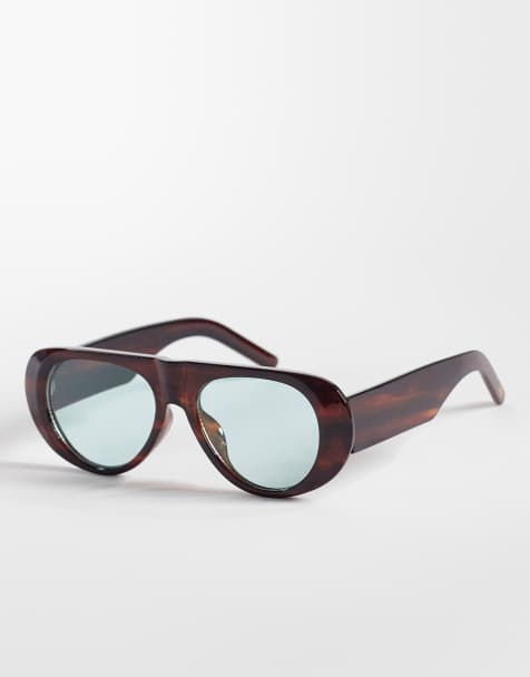 Reclaimed Vintage – Pilotensonnenbrille in Brauntönen mit blauen Gläsern - view 1