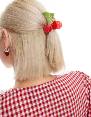 Pince à Foulard Vintage Années 60 - Motif Cerises (cherry) - Occasion Bon état - Accessoire Rétro