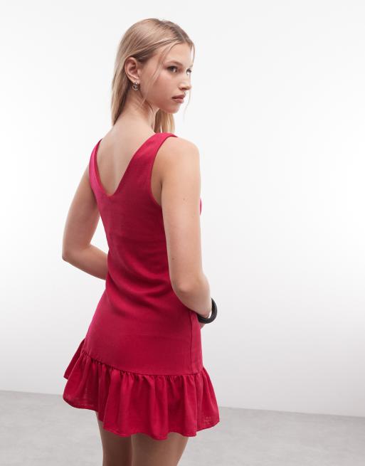 asos pink linen dress ASOS DESIGN linen swing suit mini dress in pink