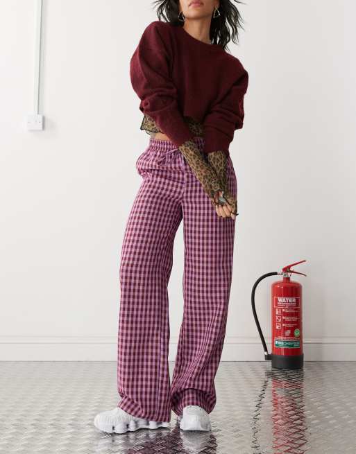 Reclaimed Vintage - Pink og afslappede pull-on bukser med gingham-tern