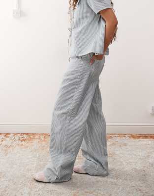 Reclaimed Vintage Pinstripe Baggy Wide Denim Jeans With Button Detail - Part Of A Set-blue