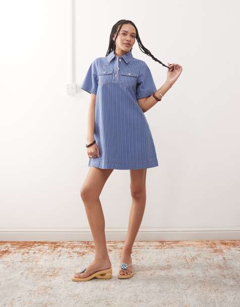 Reclaimed Vintage pinstripe denim shift dress in blue - view 1