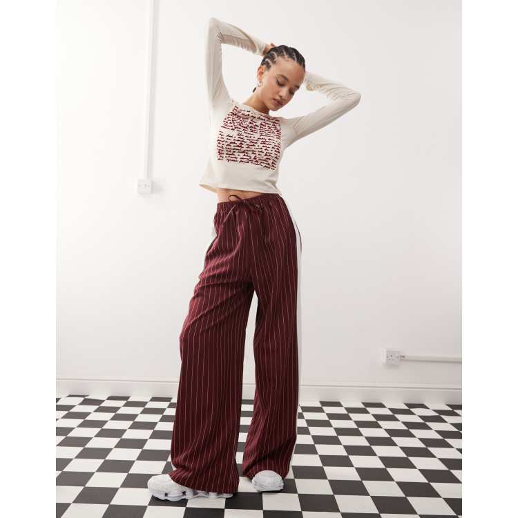 【BAON】Ronce Stripe Suede Wide Banding Pants 207692985-1-burgundy?$n_750w$&