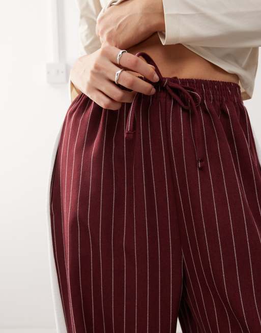Burgundy striped pants hot sale