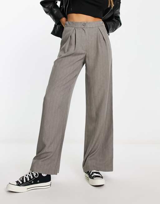 Reclaimed Vintage pinstripe wide leg pants in grey