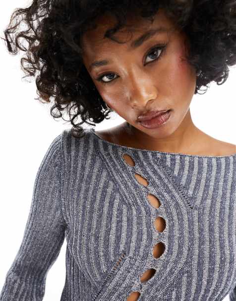 Reclaimed Vintage plaited detail rib top with cut out detail - view 1
