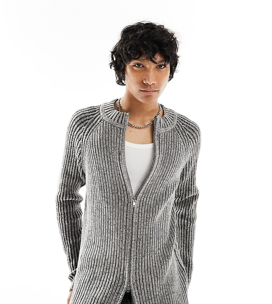 Reclaimed Vintage plated rib knit zip up jumper in grey